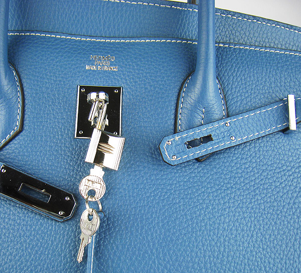 High Quality Fake Hermes 35CM Embossed Veins Leather Bag Bule 6089 - Click Image to Close